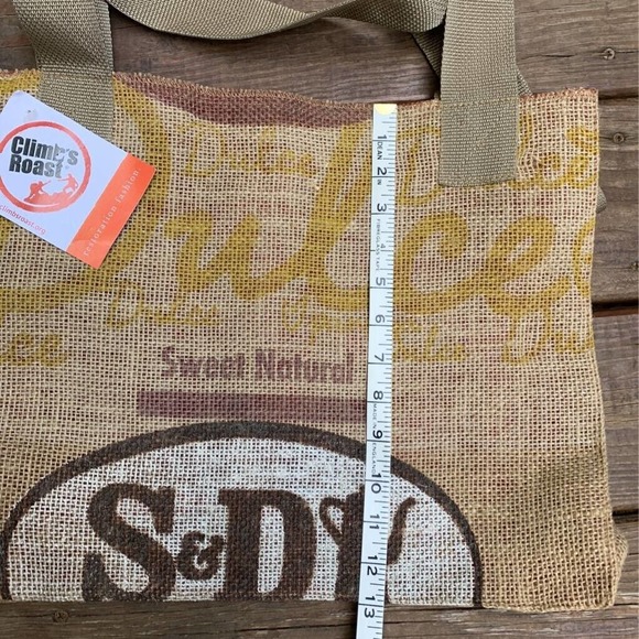 Sackcloth & Ashes Climbs Roast Womens Tote Bag Brown Recycled Burlap USA M New - Picture 4 of 9